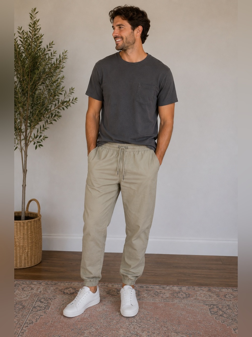 Harlow Men's Drawstring Joggers in Light Khaki
